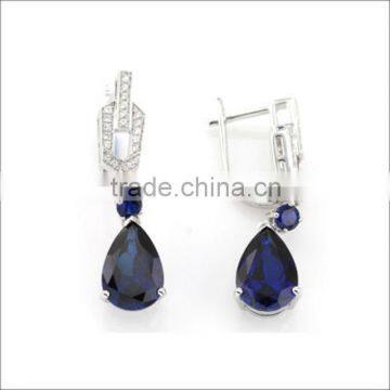 925 Sterling Silver Created Blue Sapphire Earring