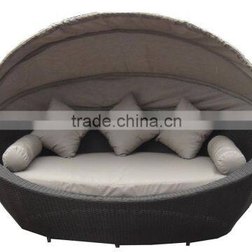 white big Round wicker sofa with sunshade