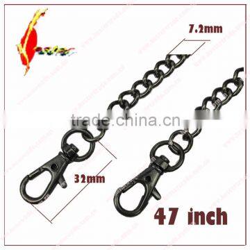 120cm length 7.2mm gunmetal alloy bag chain / high quality metal bags chain with hooks