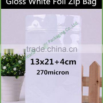 Moisture Proof Waterproof White aluminum foil (VMPET) Foil Ziplock/zipper Bag Stand up Glossy White Foil plastic Packaging Bag