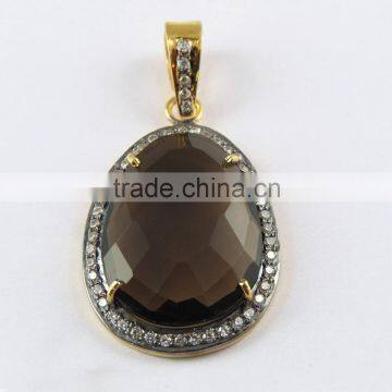 Prong Setting Smoky Quartz & CZ Silver Jewelry, Handmade Silver Jewelry, Wholesale Silver Jewelry photo-2