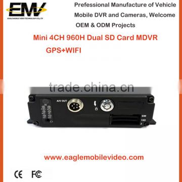 Mini 960H 4CH Dual SD Card Mobile DVR With GPS WIFI G-SENSOR 2016