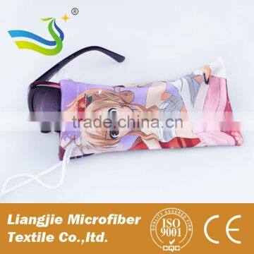 One Color Logo Printed Microfiber Pouch with Drawstring and Bead