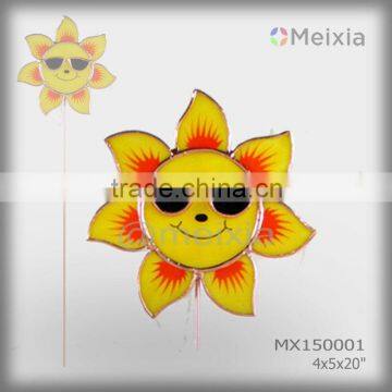 MX150001 wholesale garden metal stake with tiffany style stained glass sunflower garden ornament