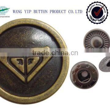 18mm antique brass embossed metal snap flatback cover button