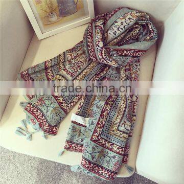 2016 spring bohemian style fashoin voile scarf big shawl long style with tassel
