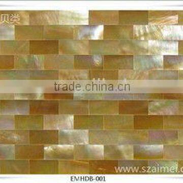 Rectangle yellow/gold mother of pearl seashell mosaic wall tile brick pattern