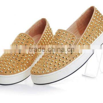 Newest arrival yellow genuine leather rivet plus size flat shoes ladies fancy online