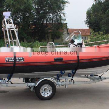 CE 5.2m Red New Style Made in China Fiberglass Inflatable Boat With Two Outboard Engine and Sound Audio and Suona