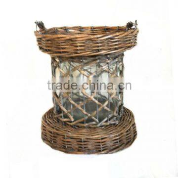 wholesale grey color beautiful design wicker willow lantern with handle & glass