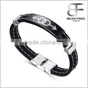 Rubber Accent Stainless Steel Double Male Symbol Gay Pride Rainbow Bracelet Wristband Wristlet for Gay Guys