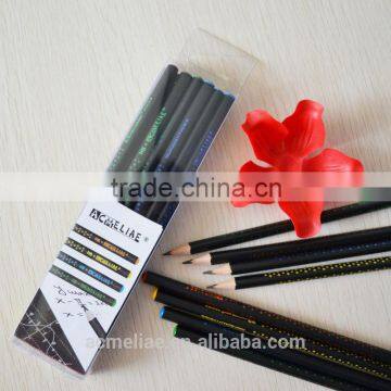 7" standard size triangular shape matt black coating body graphite HB pencil sharpened with dipped top