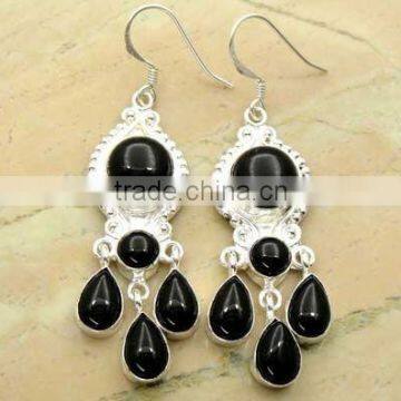 CUTE ! BLACK ONYX & .925 Sterling Silver Earrings, silver jewelry wholesaller