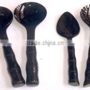High quality best selling black buffalo horn salad spoon set from viet nam