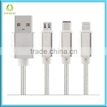 2016 Portable 3in1 braided usb cable for Micro Type-C and iPhone