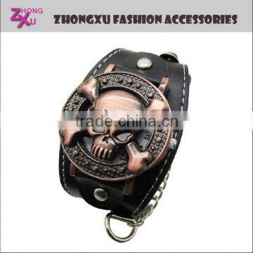 new fashion copper leather man skull watch