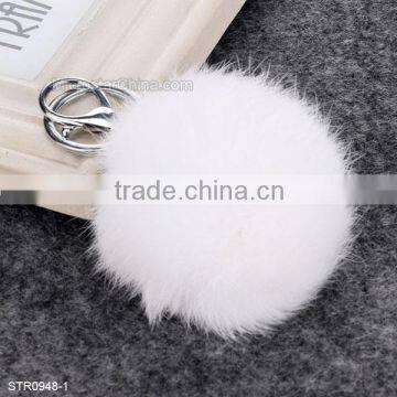 8cm Fur Pom Pom Keychain Rabbit Fur Ball Silver Keychain photo-2