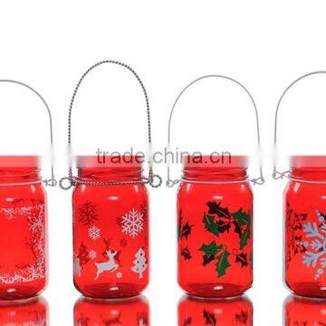 Christmas Theme Glass Candle Holder With Handle