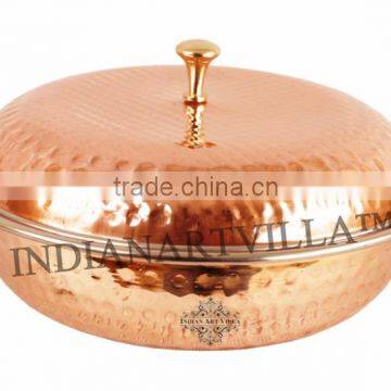 IndianArtVilla Steel Copper Donga Casserole with Lid 750 ML - Serving Indian Food Home Hotel Restaurant Tableware