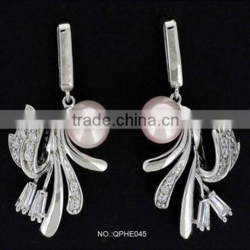 QPHE045 Latest Design Pearl and 925 Sterling Silver Earrings