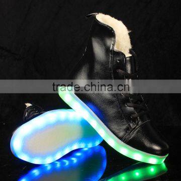 2016 High Neck Warm Shoes For Men Leather LED Light Up Shoe