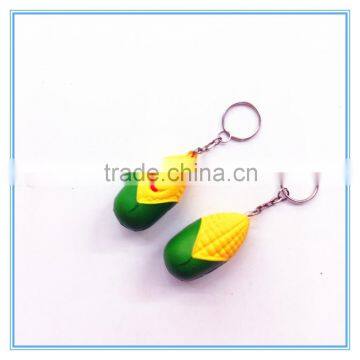 PU stress corn keychain/maize shape squeeze toy with keyring/stress reliever corn with keychain