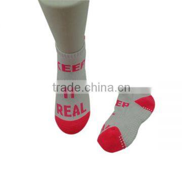 Haining GS custom white pvc anti-slip bright red and white half terry cute cotton women ankle grip trampoline socks