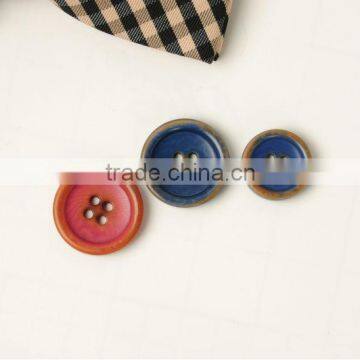 Environmental 4 Holes Burnt High-Class Red&Blue Corozo(Ivory) Nut Jacket Buttons for