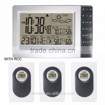 Wireless RCC Weather Station Clock with 3 Transmitter/ Indoor Outdoor Thermometer Hygrometer radio control for weather forcast