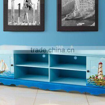 Mediterranean Style TV Cabinet, Sailing Boat Handpainting TV Stand, Solid Wood Living Room TV Cabinet (BF01-X1156) photo-6
