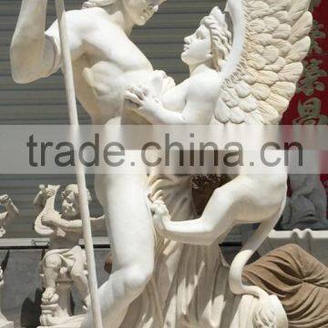 Hand Carved White Marble Man and Woman Statue photo-3