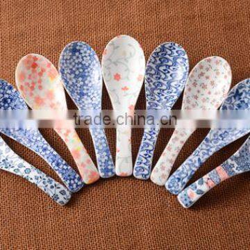 Haonai wholesale Japanese style ceramic soup spoon with full around pattern printing