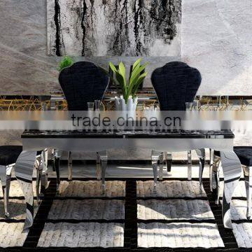 Wholesale Black Marble Dining Table With Mirror Silver Stainless Steel Legs photo-5