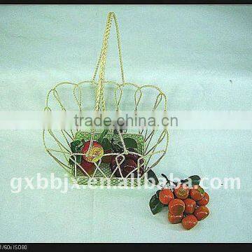 Rectangle beaded wire decorative with green pearl hanging fruit basket