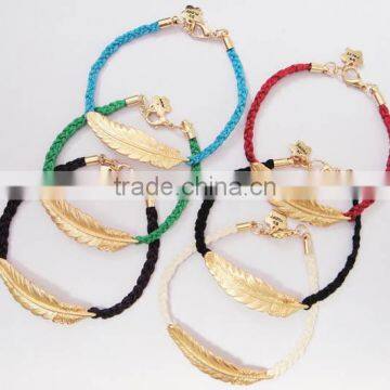 Matta Gold Leaf Charm Handwoven Wax Cord Bracelet Customized Charm Friendship Bracelet