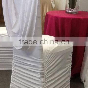 Luxury New Design Ruched Ruffled Lycra Spandex Chair Cover with Valance at Back for Wedding Decor