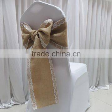 100% Natural Burlap Hessian Chair Sash With Lace Band at 2 Side for Rustic Wedding photo-3