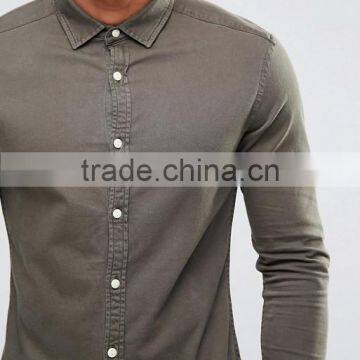 Latest Design Long Sleeve Point Collar Mens 98% Cotton 2% Elastane Soft Denim Skinny Fit Casual Grey Dress Shirts photo-3