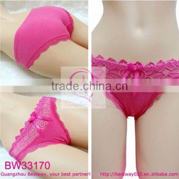 Hot sexy soft net cotton undergarments with transparent lace and bow