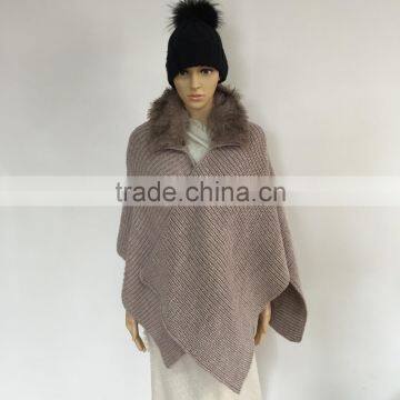 Heavy Knit Shawl With Fur Collar and Button photo-2