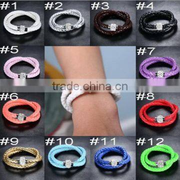 multicolor handmade pu leather bracelets high end crystal magnet clasp pu bracelets for her gifts 2016