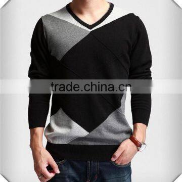 2014 new fashion design mens leisure style knit sweater ,v-neck splicing knit colors slim-fitting sweaters