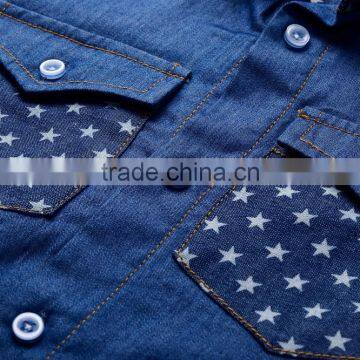 2016 Children Wear Spring Quarter Printed Denim Shirts