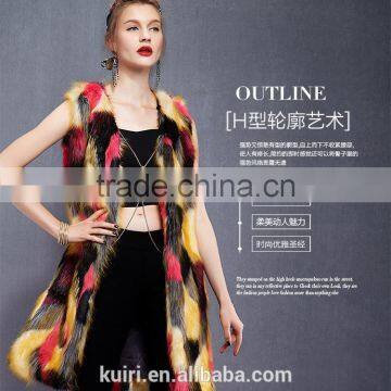 2016 Europe New Design Colourful Warm and Soft Faux Fox Fur Long Coat Faux Fur Overcoat Without Sleeves photo-5