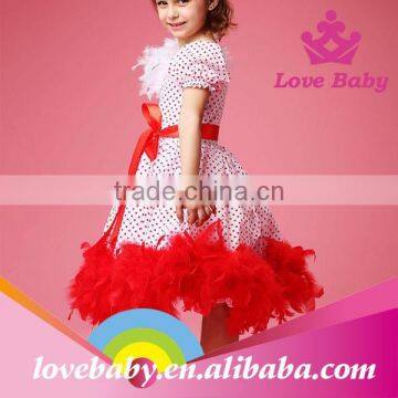 Fashion Red Polk Dot Dress Feather on Shoulder Wedding Tutu Dress for Child Girls photo-4