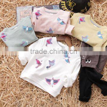 S65853A Spring Autumn Children Long-sleeve Birds Printing Comfortable Hoodies