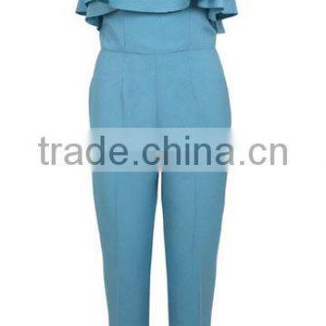 Blue Ruffles Top Style One Piece Women Jumpsuit