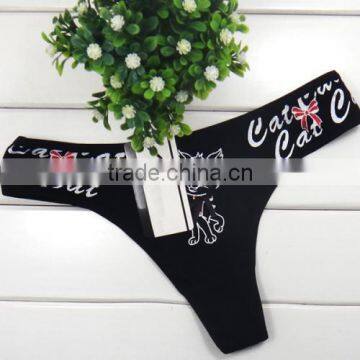 Cotton Hip-hugger Sexy T-back Bowknot Printed Female Mini Thong Panty photo-6