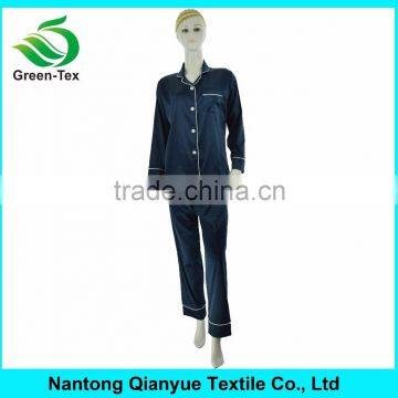 Women Navy Silky Polyester Satin Pajamas Sets