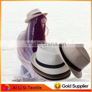 2016 Wide Brim Sun Hats for Women Men Jazz Caps Panama Fedoras Unisex Top Beach Visor Hat Straw Cap Brief Solid